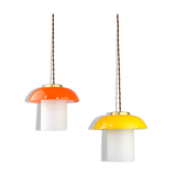 Suspension champignon en verre et laiton du milieu du siècle, ensemble de 2
