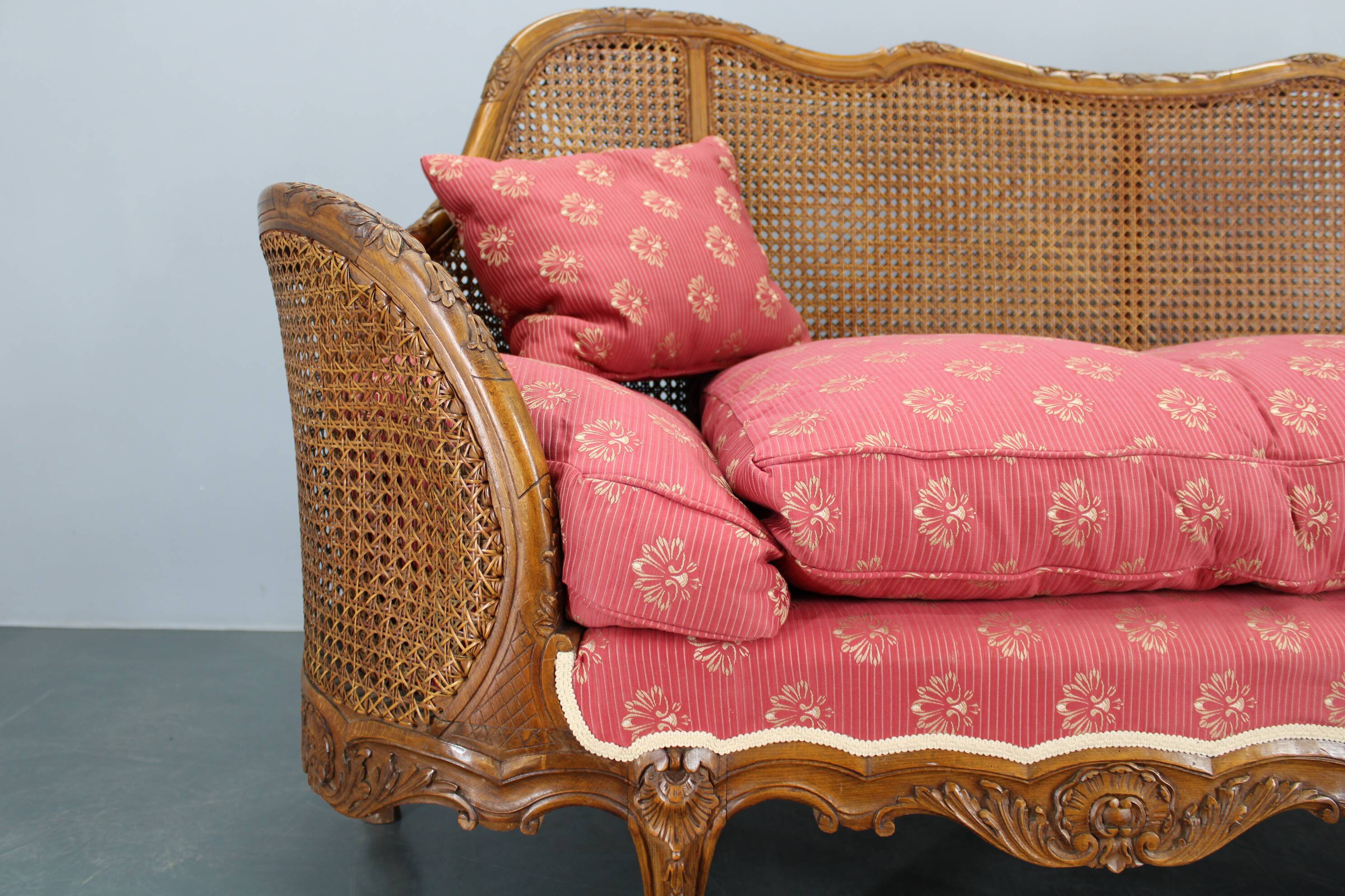 Antique Carved Sofa with Cane Sides , Czechoslovakia