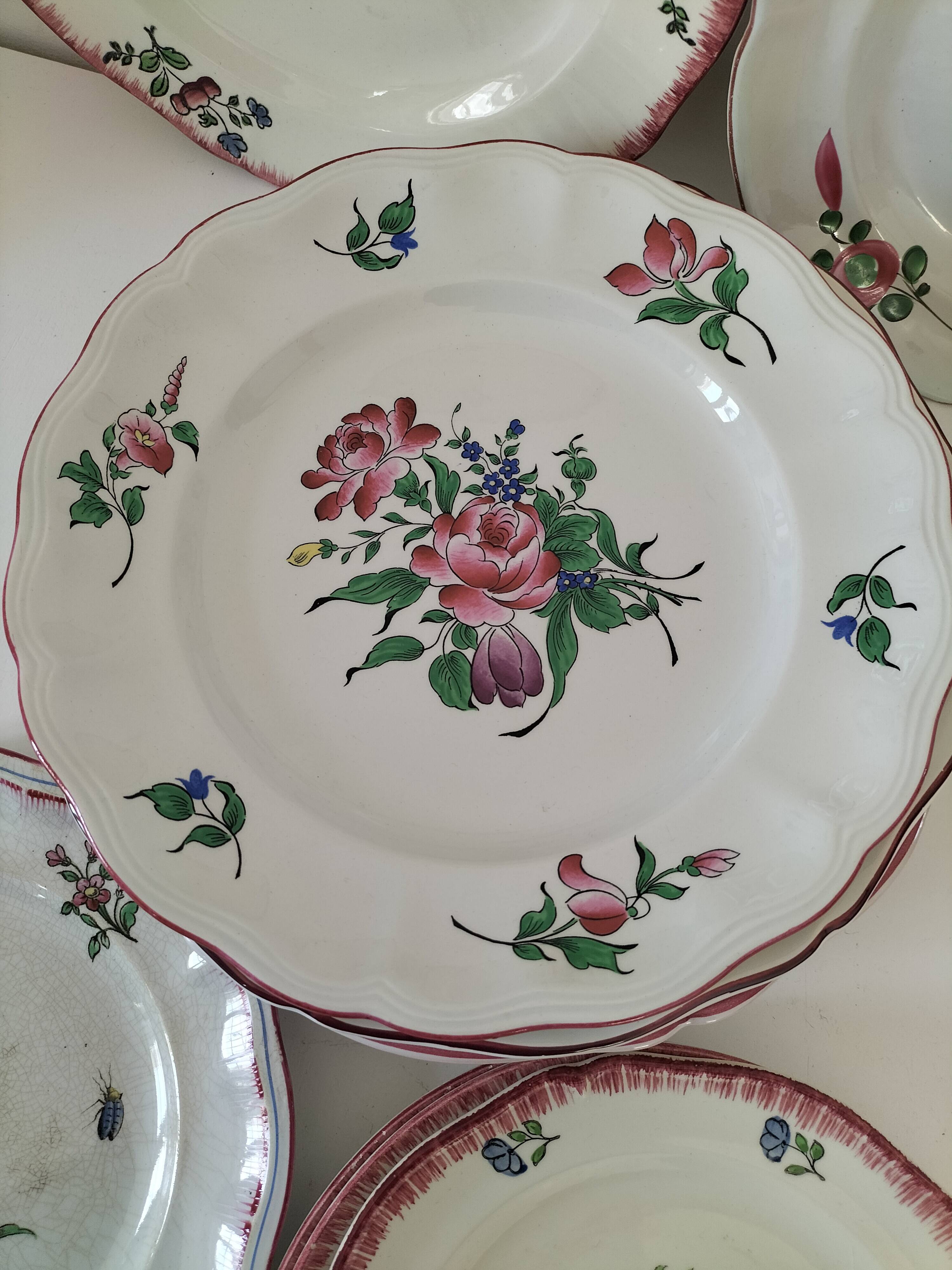 12 antique floral plates bistro & guest table style