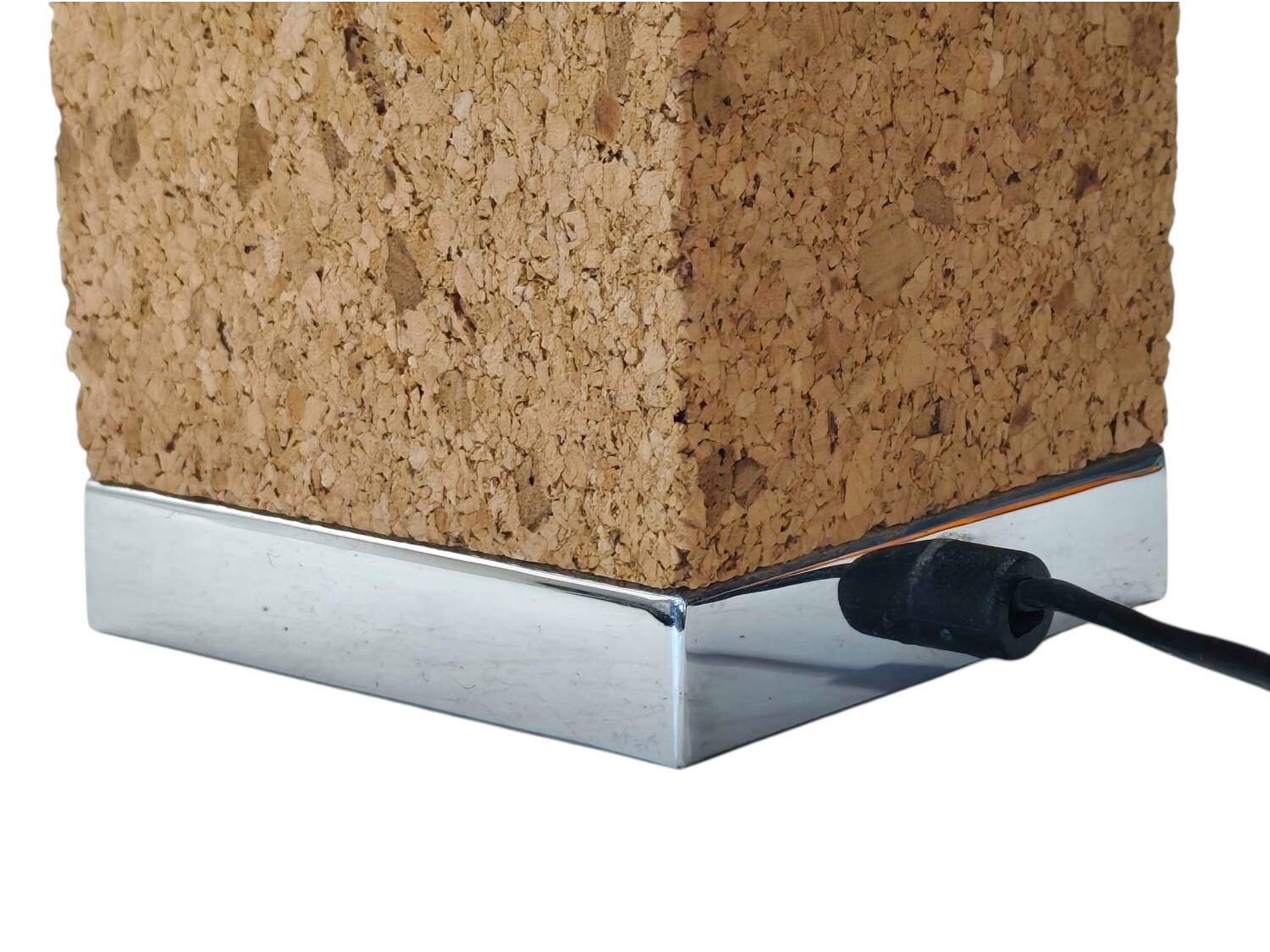 Vintage Modernist Table Lamp Base – Cork and Chrome Design — 1970s