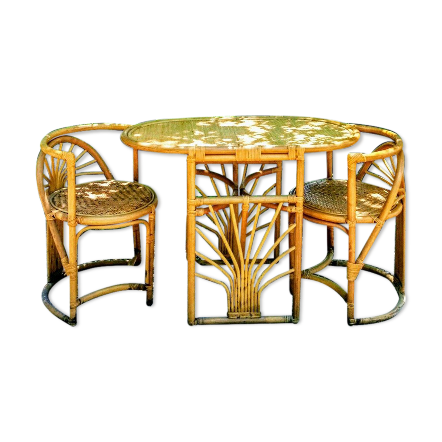 Set of a table and two rattan chairs