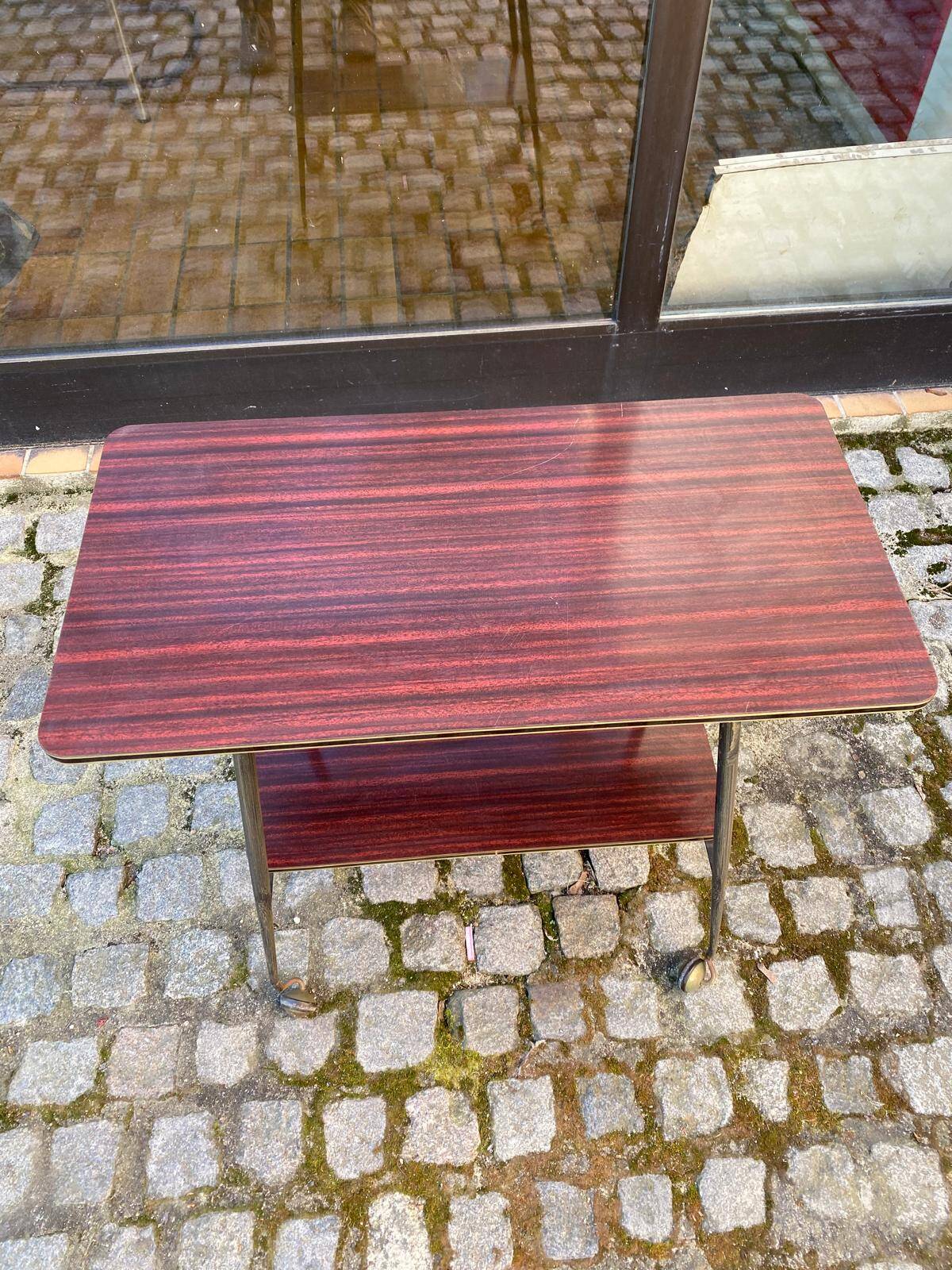 Desserte table roulante 2 niveaux en palissandre laqué laiton doré