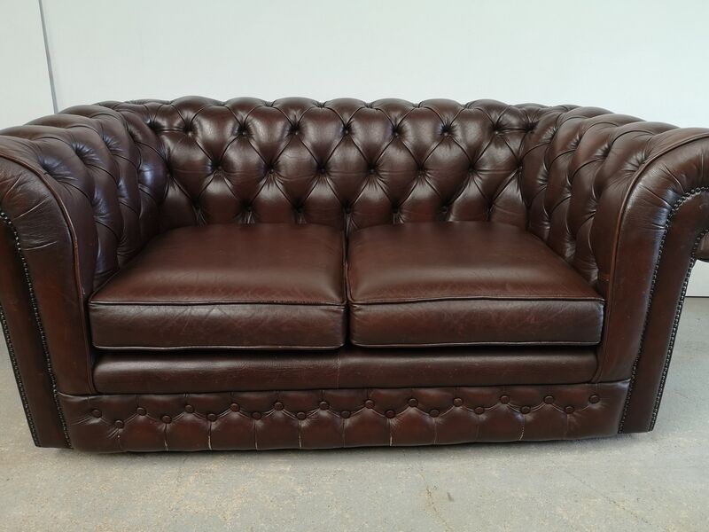 Brown leather chesterfield sofa two places