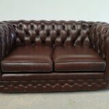 Brown leather chesterfield sofa two places