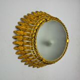 Sun wall lamp by ferro arte, metal and gold leaf, Spain, 1960