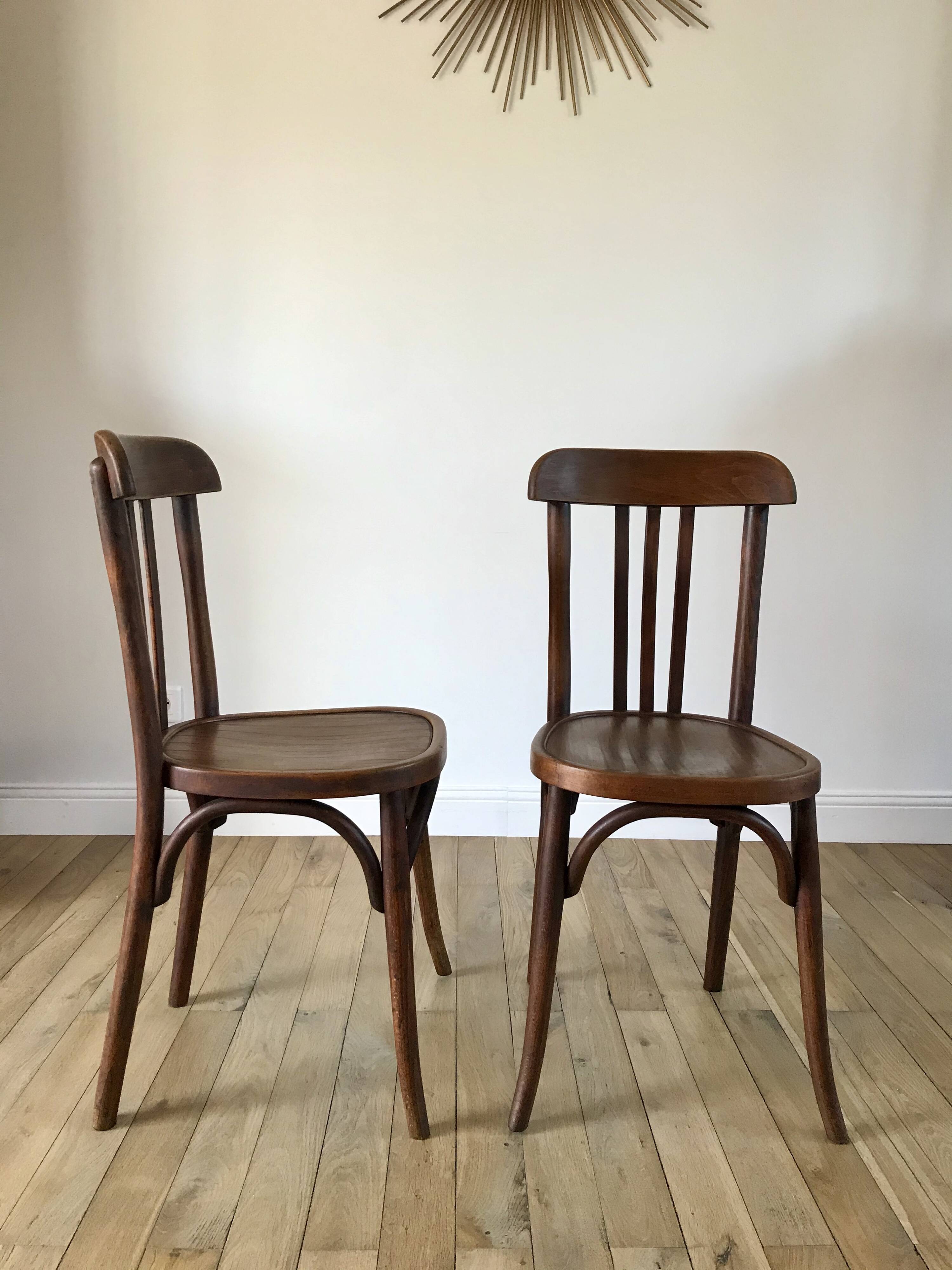 Set of 5 baumann bistro chairs in bent wood stamped xxth