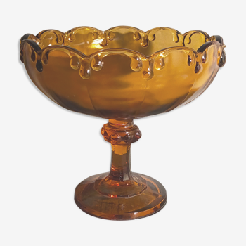 Coupe sur pied en verre ambré vintage