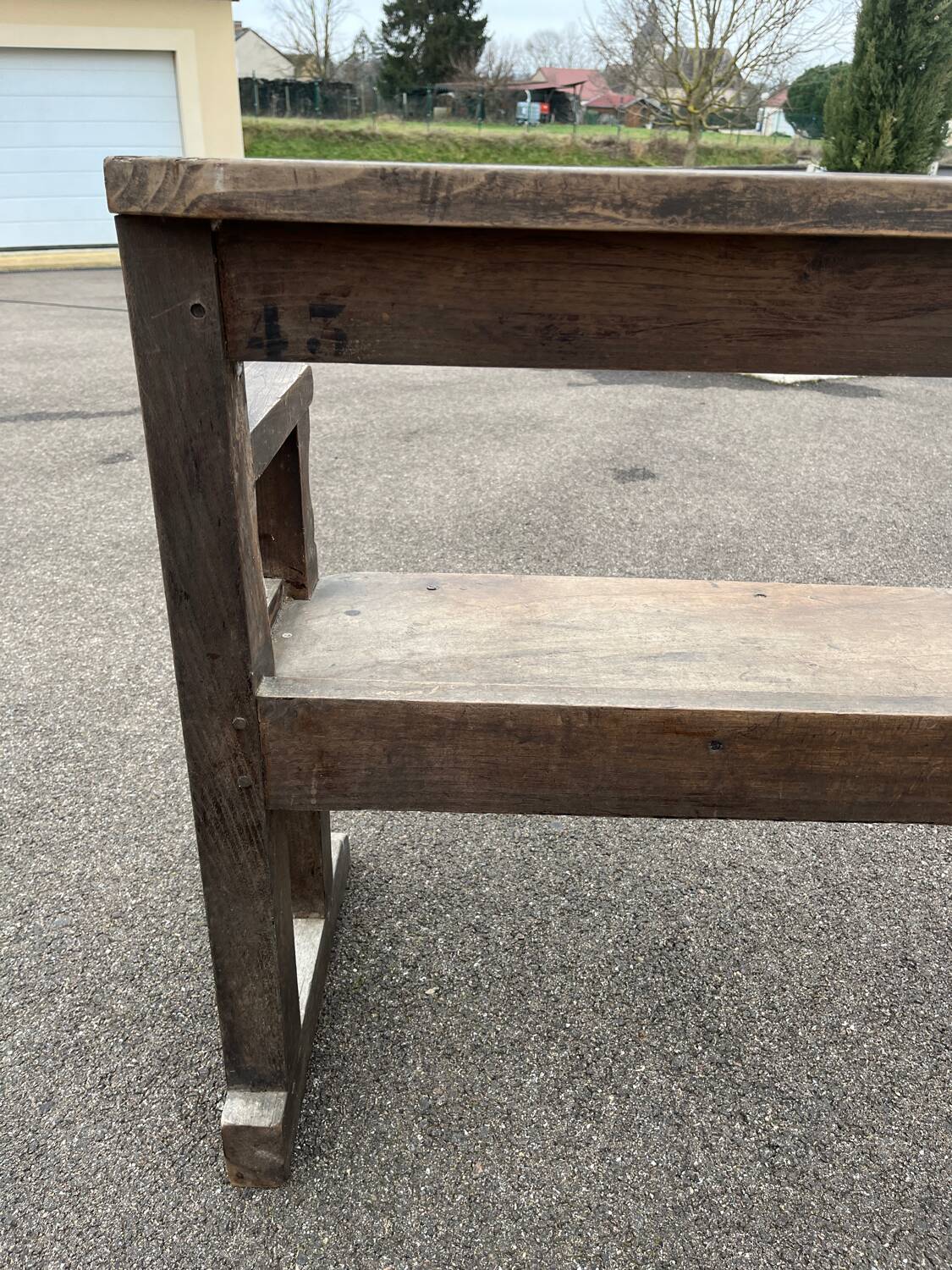 Old pegged oak church bench