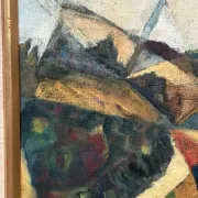 Large Original Swedish Oil on Canvas – “Cubist Landscape” by Kjell Lindberg – Signed – Vintage & Framed