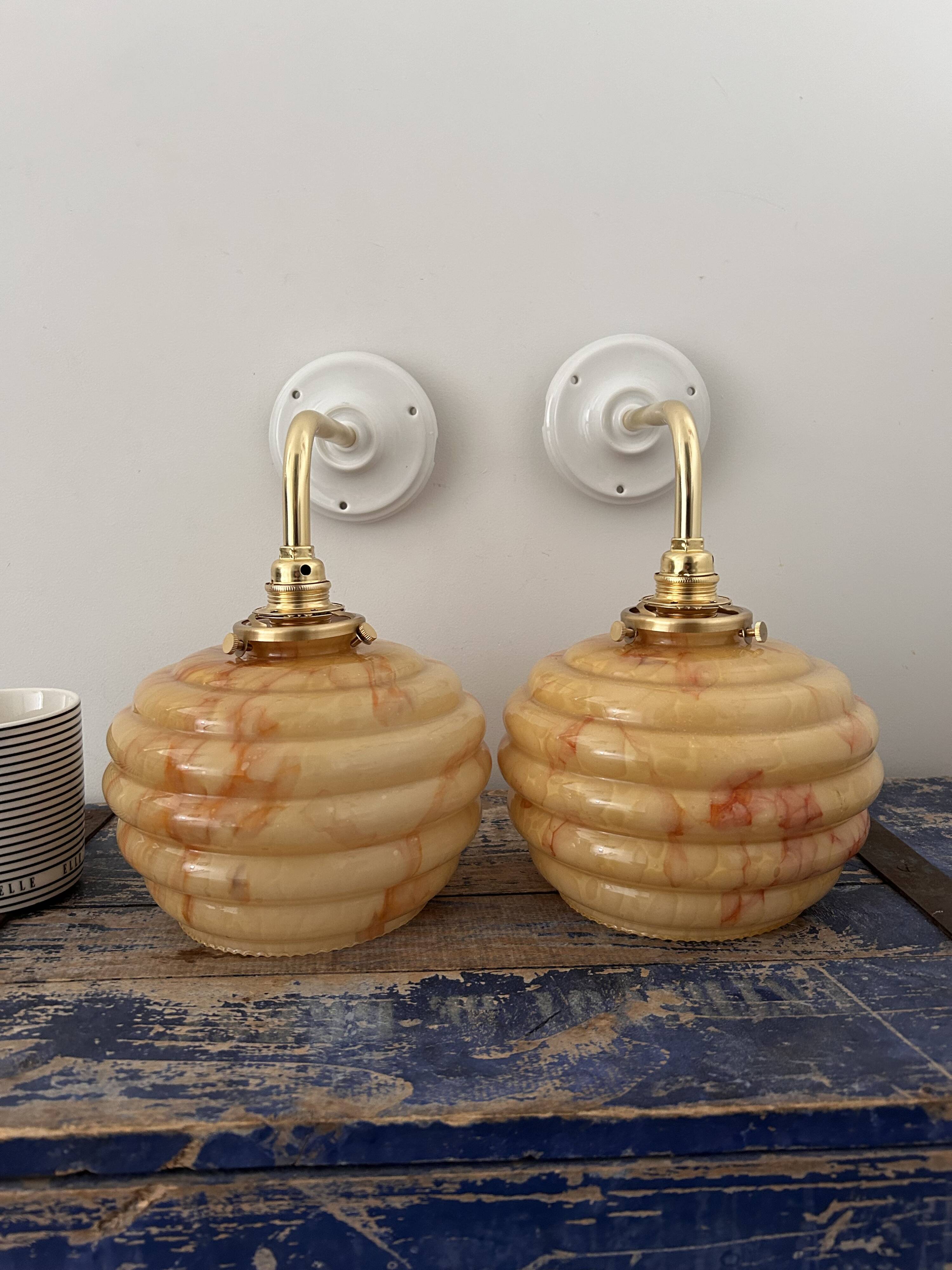 Pair of Art Deco globe wall lights