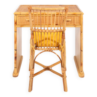 Italian bamboo and rattan desk and chair, 1980s