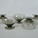 Set of 5 art deco design champagne glasses in smoked glass from the 30s and 40s