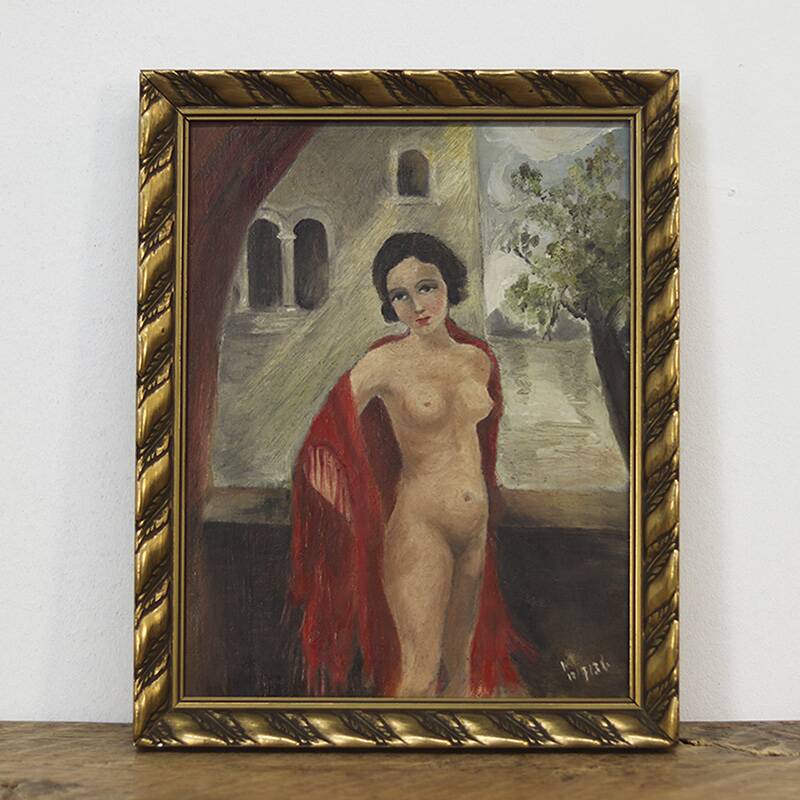 Folk Art Nude Painting Oil on Canvas 1936