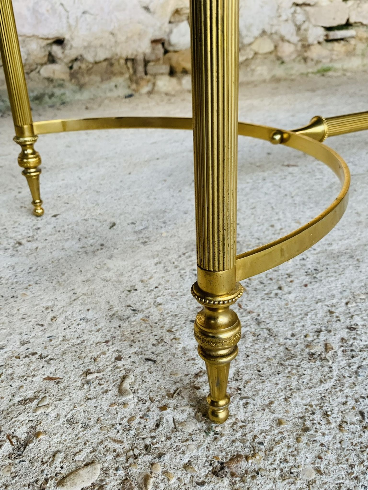 Mid-century coffee table in green marble and brass, 1960s
