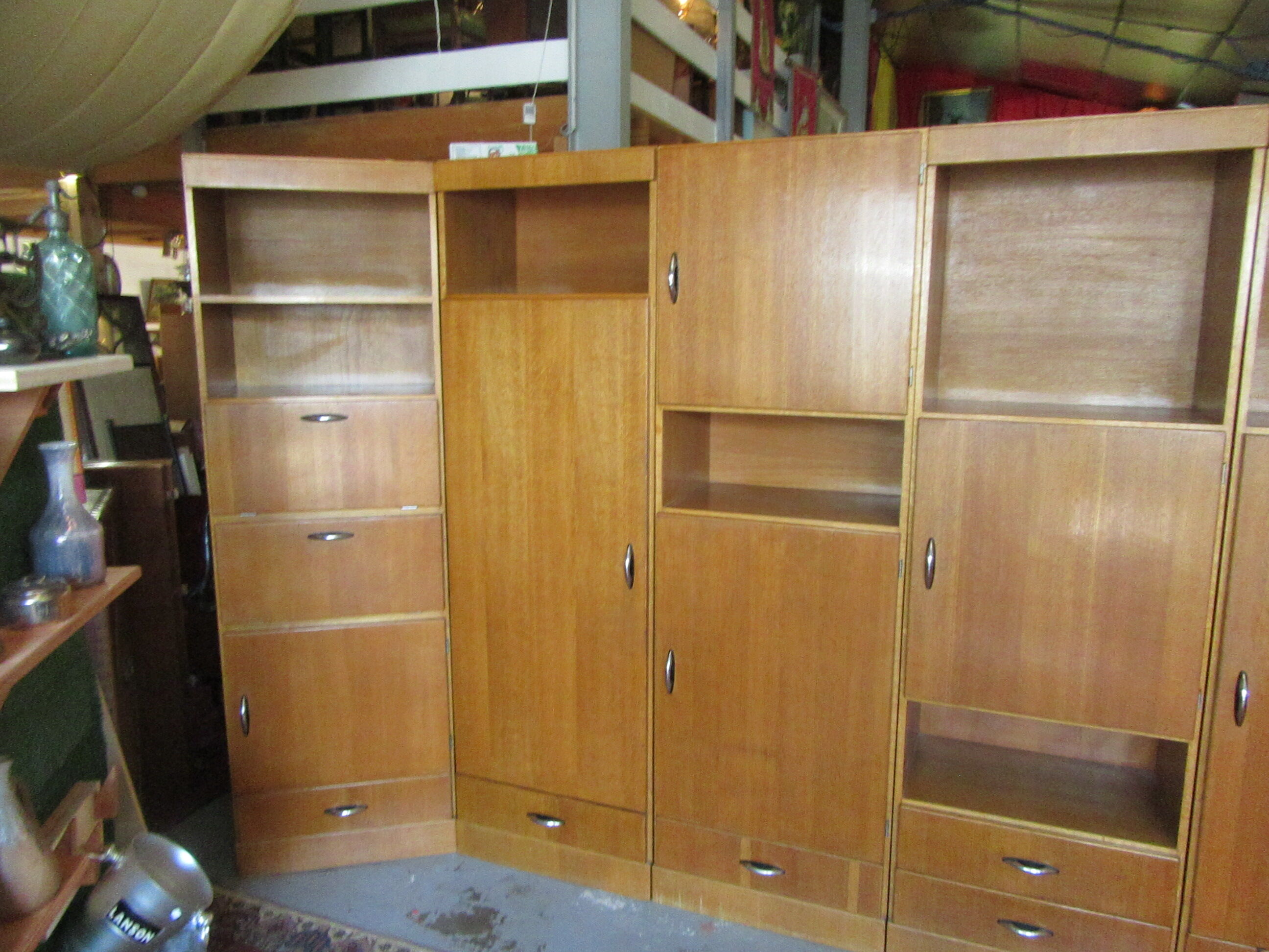 Meuble modulable de bureau ou de salon plaqué chêne des années 1960