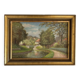 Huile sur Toile « Le pont de Blamont sur l'Ourcq » de Laby . XX.