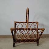 Rattan magazine rack from the 1950s