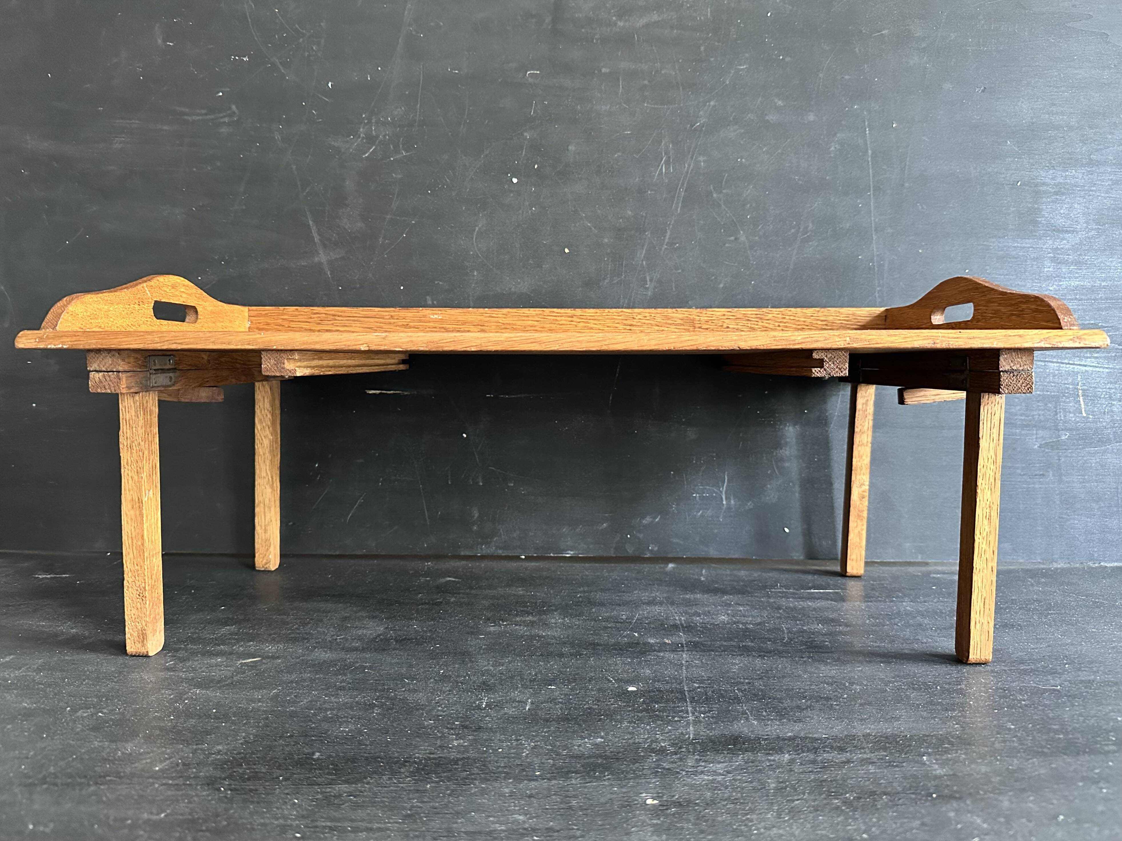 Manufrance wooden bedside table, folding tray with book holder.