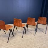 Set of 4 Galvanitas S22 oak chairs Netherlands 70s