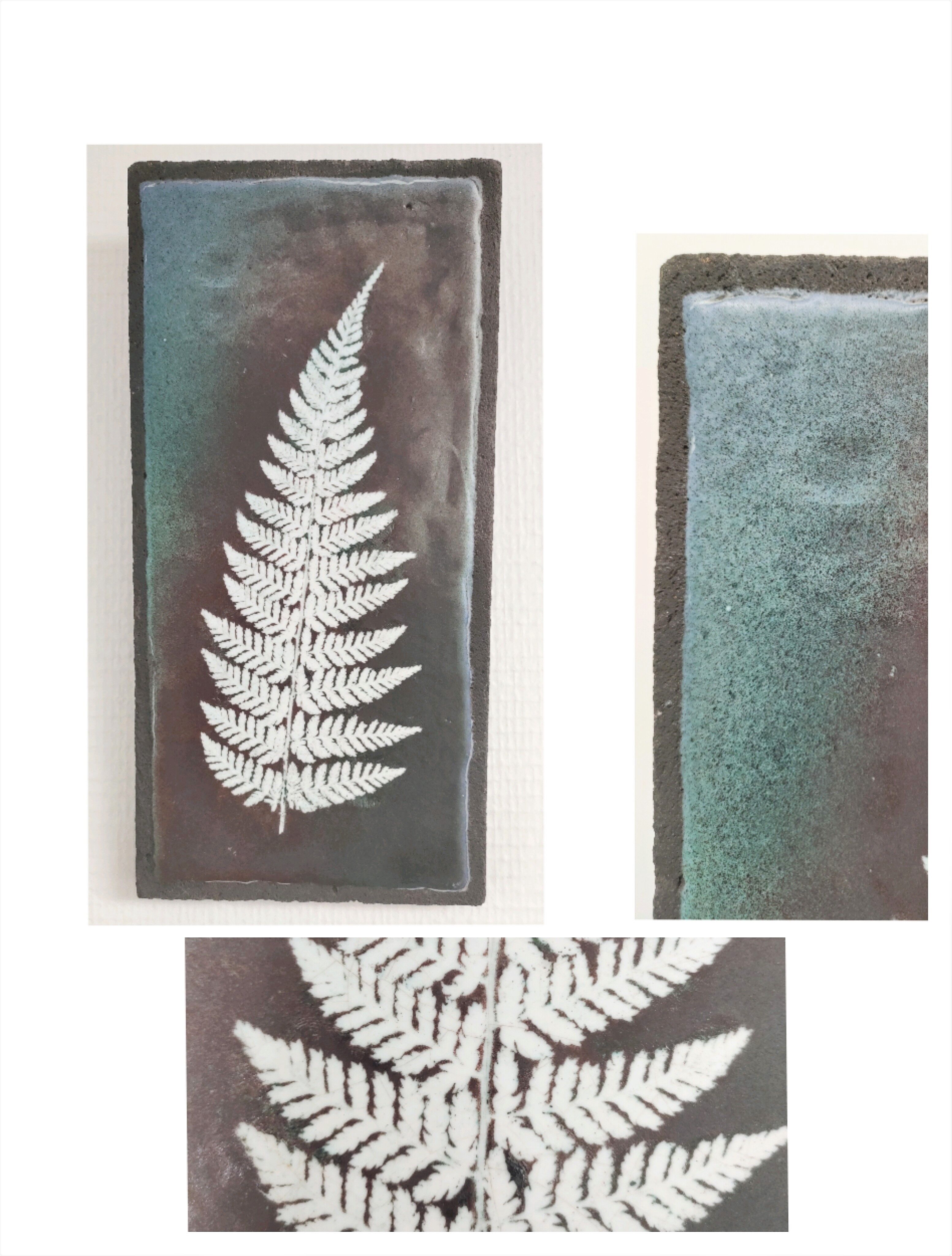 Plaque de lave émaillée à décor de fougère