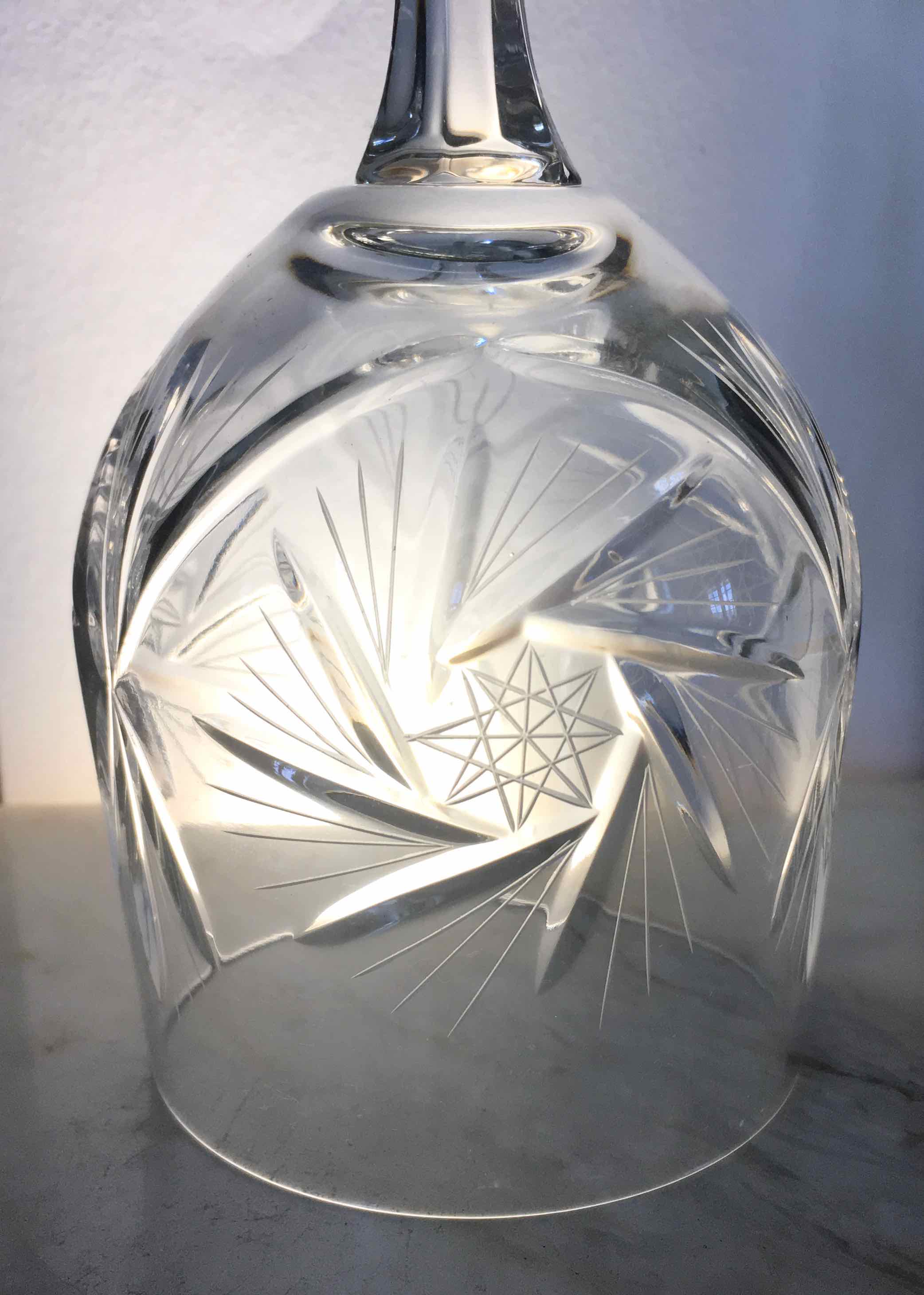 Set of 12 cut crystal wine glasses