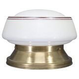 Plafonnier Art Déco en laiton des années 1930 avec abat-jour en verre opalin, Tchécoslovaquie, Res