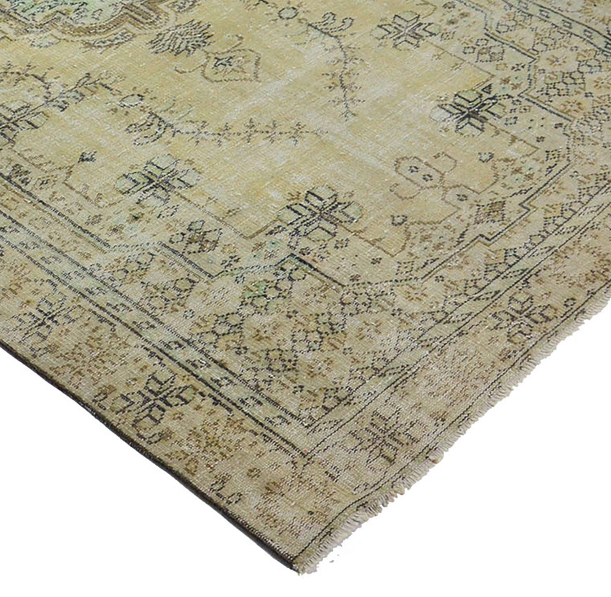 Vintage Turkish Medallion Rug Beige Green 265 x 168 cm