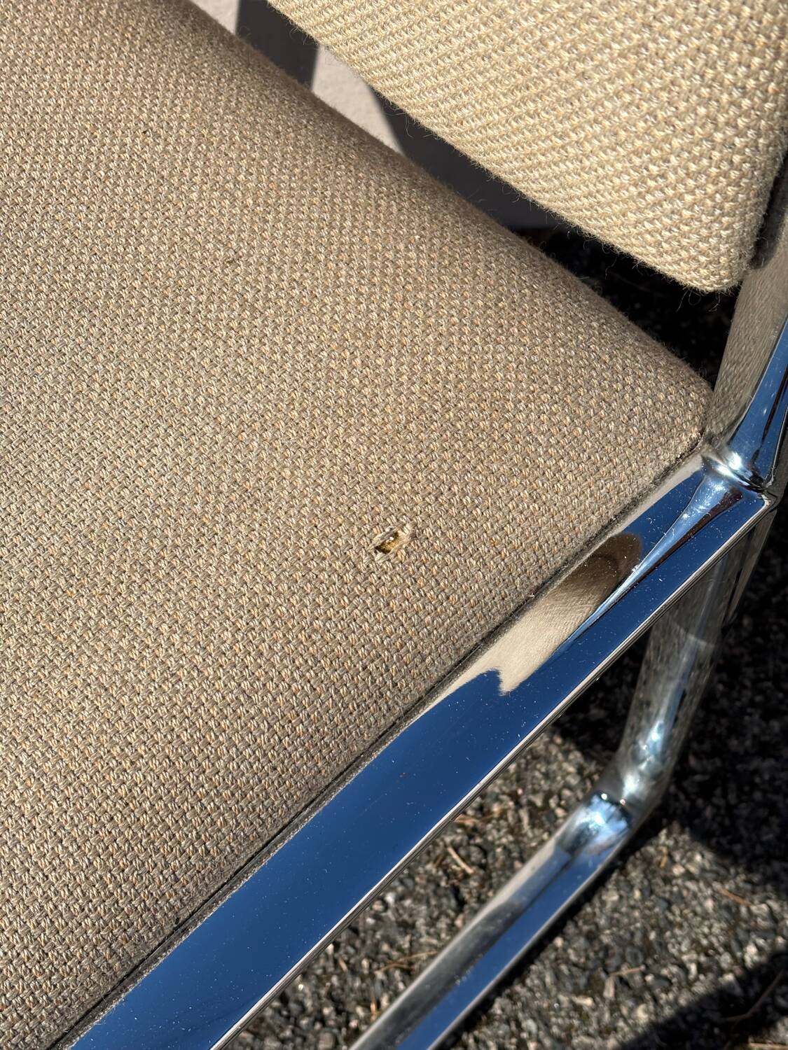 Vintage steel and beige fabric sleigh chair