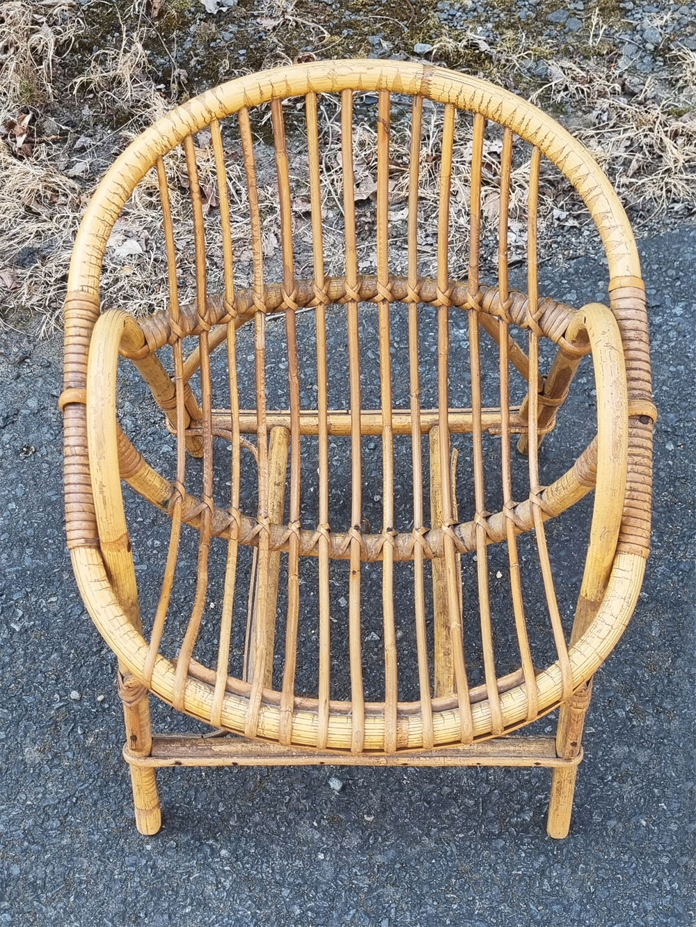 Small armchair shell bamboo and rattan, child, vintage, 60s