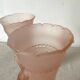 Pair of pink frosted glass torch vases, handmade, art deco