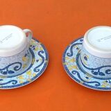 Two Real Stoneware Coffee Cups / Saucers