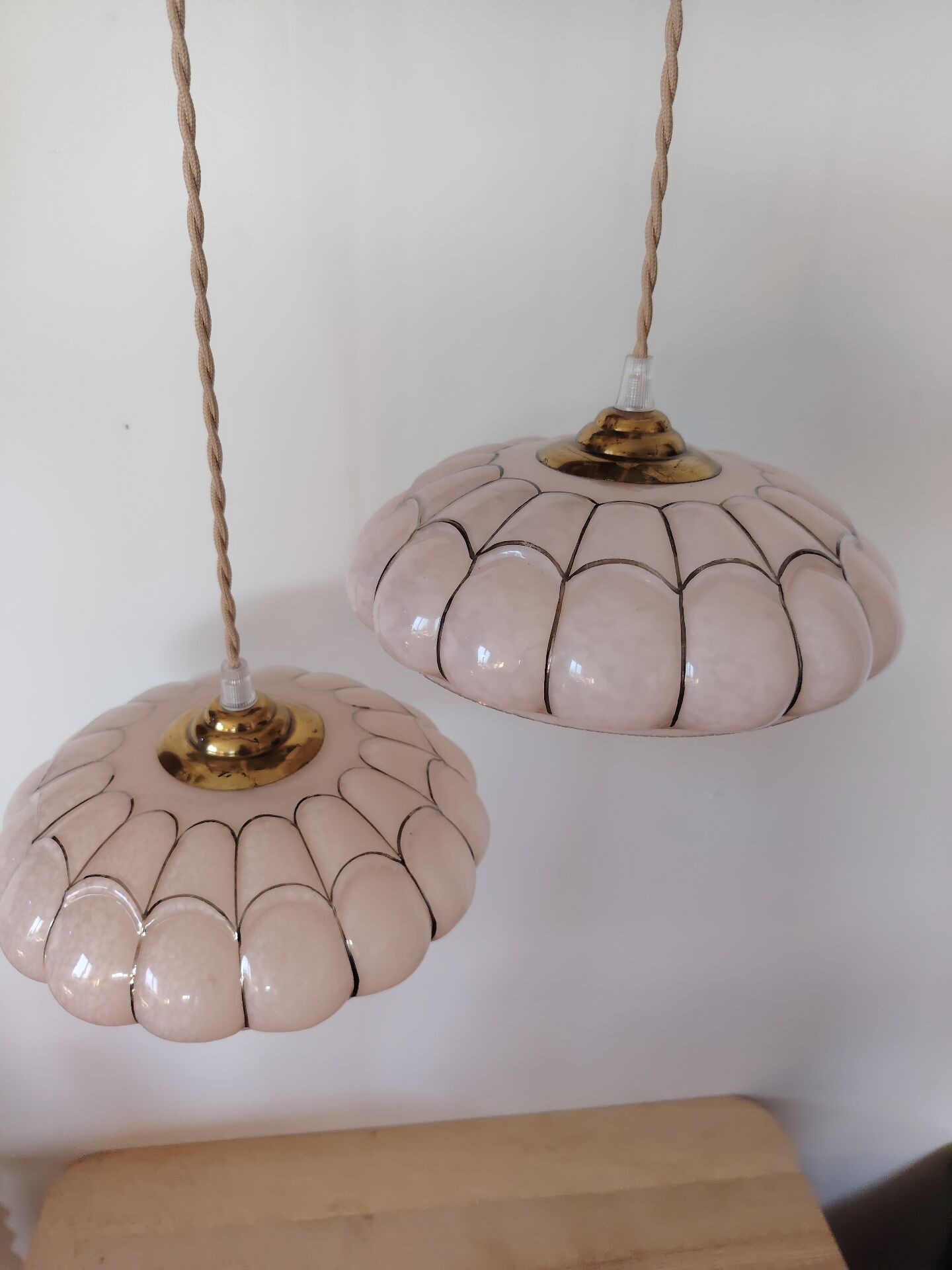 Art Deco pink glass suspensions from Clichy