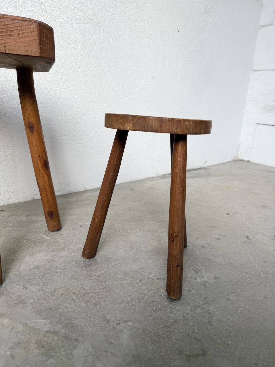 3 free-form oak tripod stools