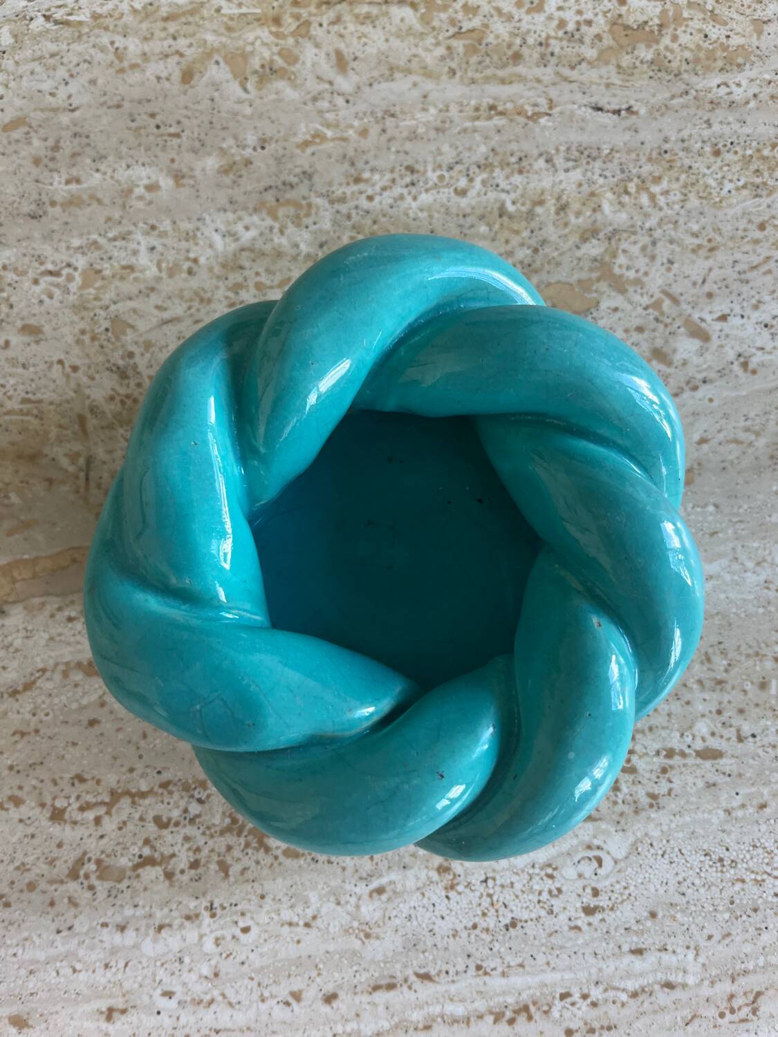 Turquoise blue twisted ceramic candle holder
