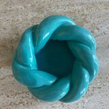 Turquoise blue twisted ceramic candle holder
