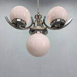 Art Deco Chrome and Pink Glass Chandelier, 1930's