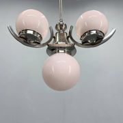 Lustre Art Déco en chrome et verre rose, années 1930