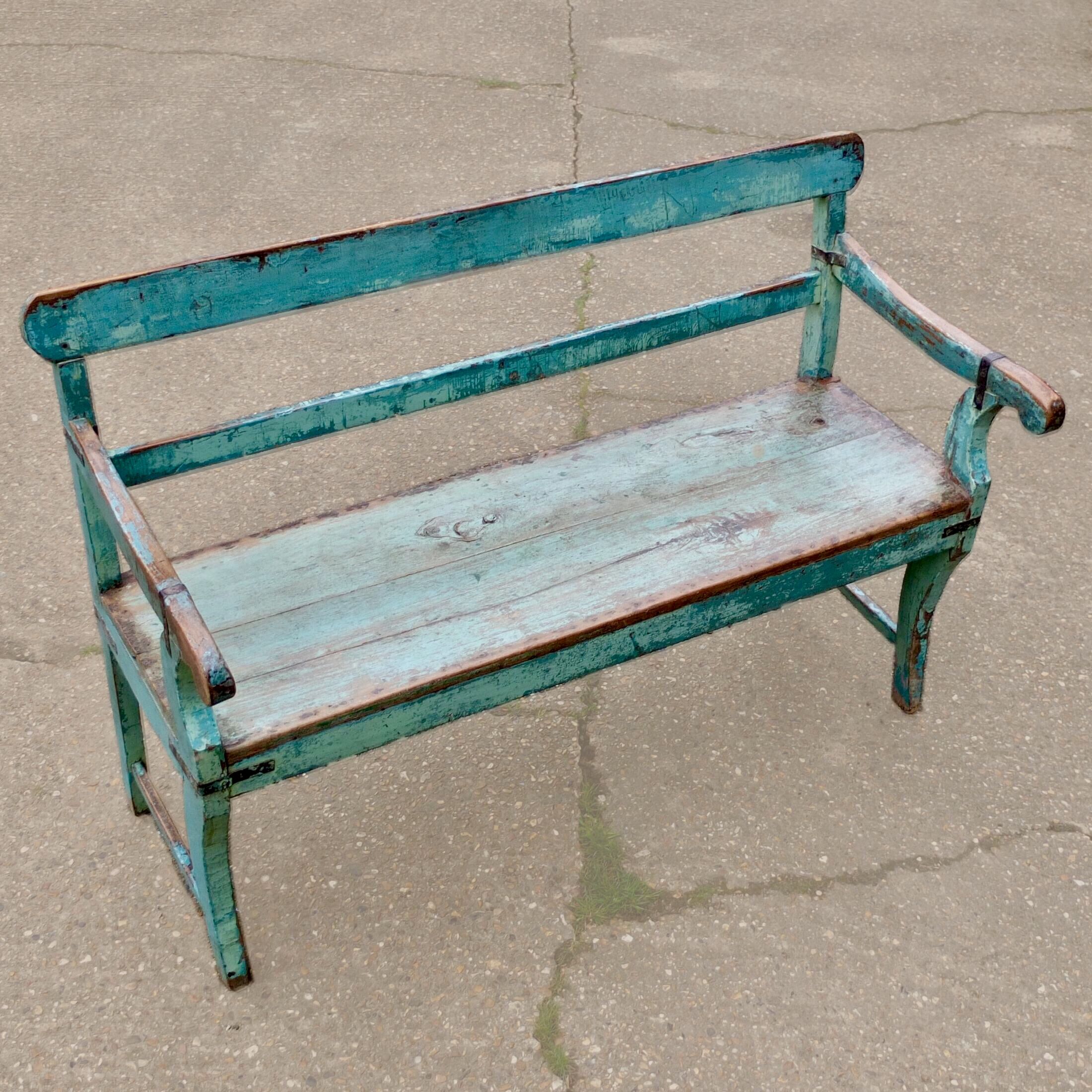A Gorgeous Antique Green Wooden Indian Bench