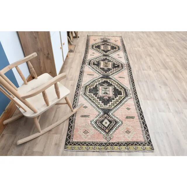 1970s Turkish Oushak Handmade Wool Cotton Orange Runner Rug 92x331