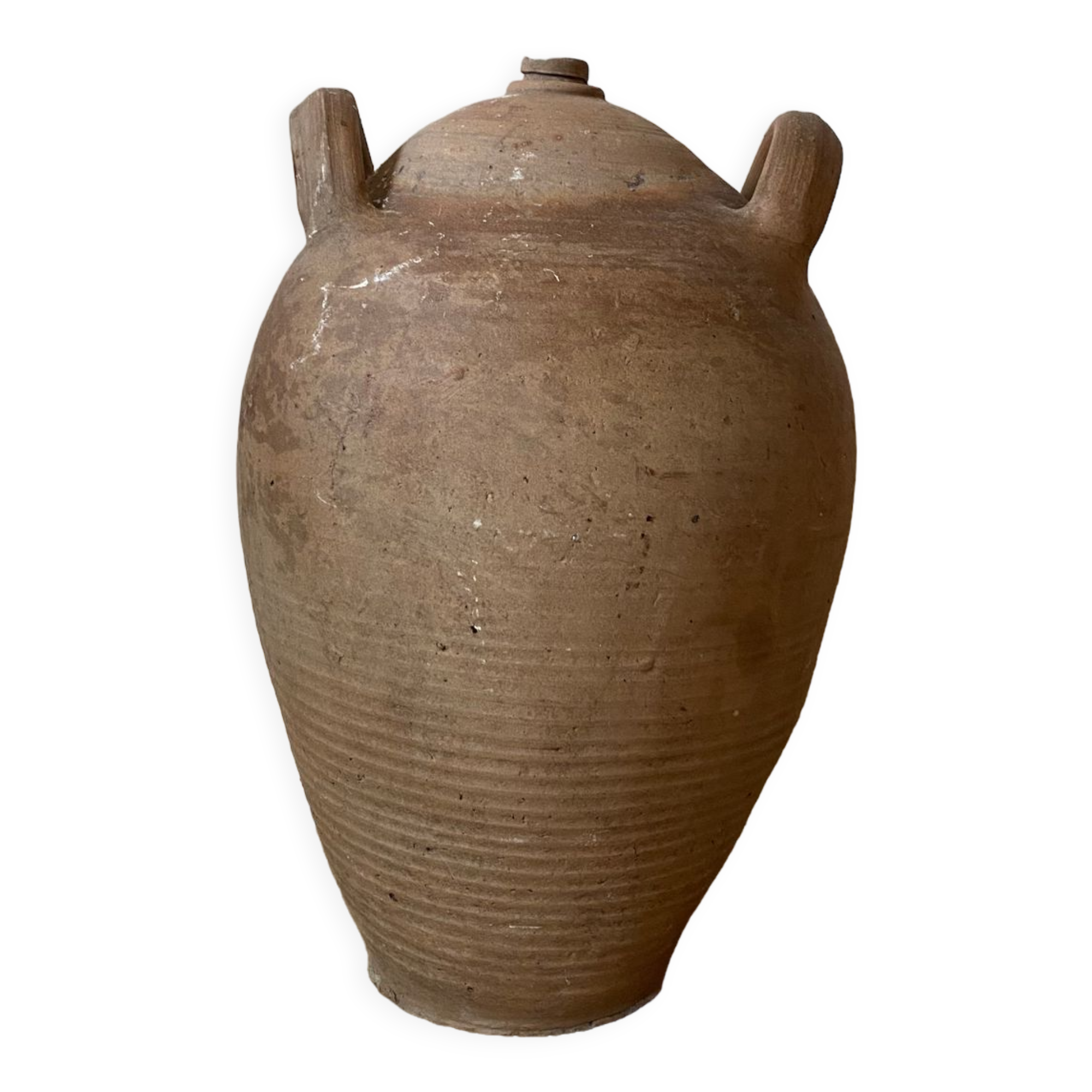 Antique french country rustic walnut oil storage jar