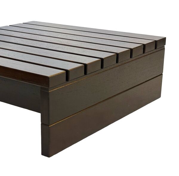 Table basse vintage à lattes design Wengé massif années 70 minimaliste