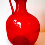 Vintage pitcher in bright red blown glass