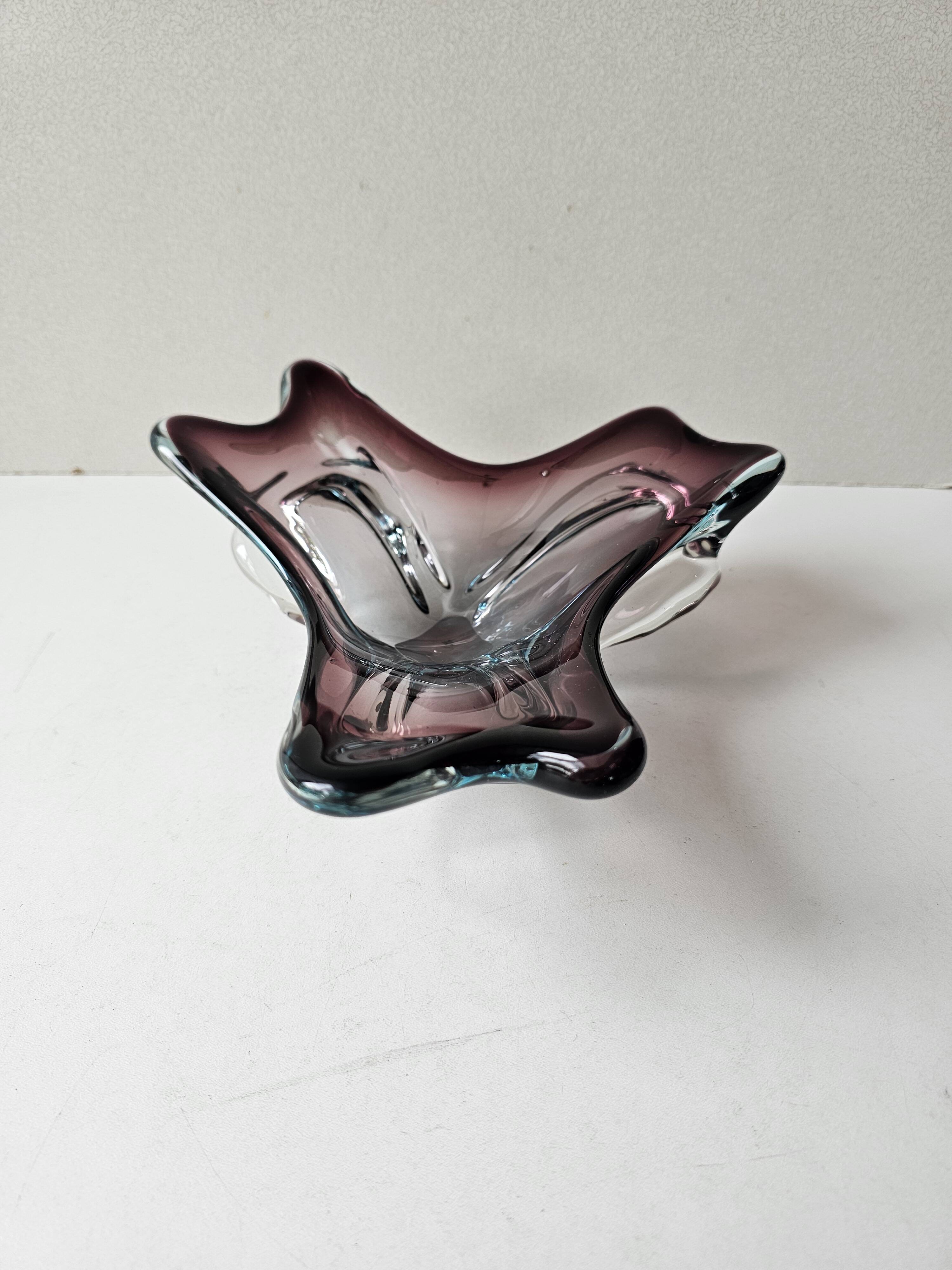 Murano glass Sommerso empty pocket purple blue transparent 24cm