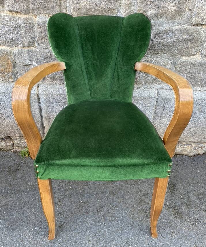 Pair of vintage studded velvet bridge chairs, 1950s