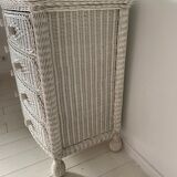 White dresser in vintage rattan