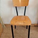 Series of 4 wooden and metal school chairs