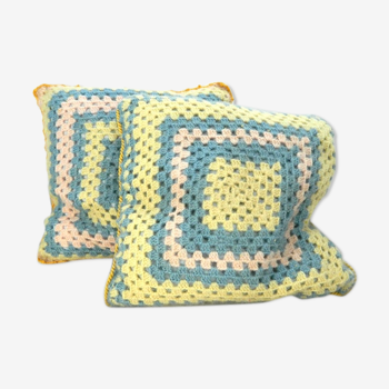 Pair of vintage Granny square cushions