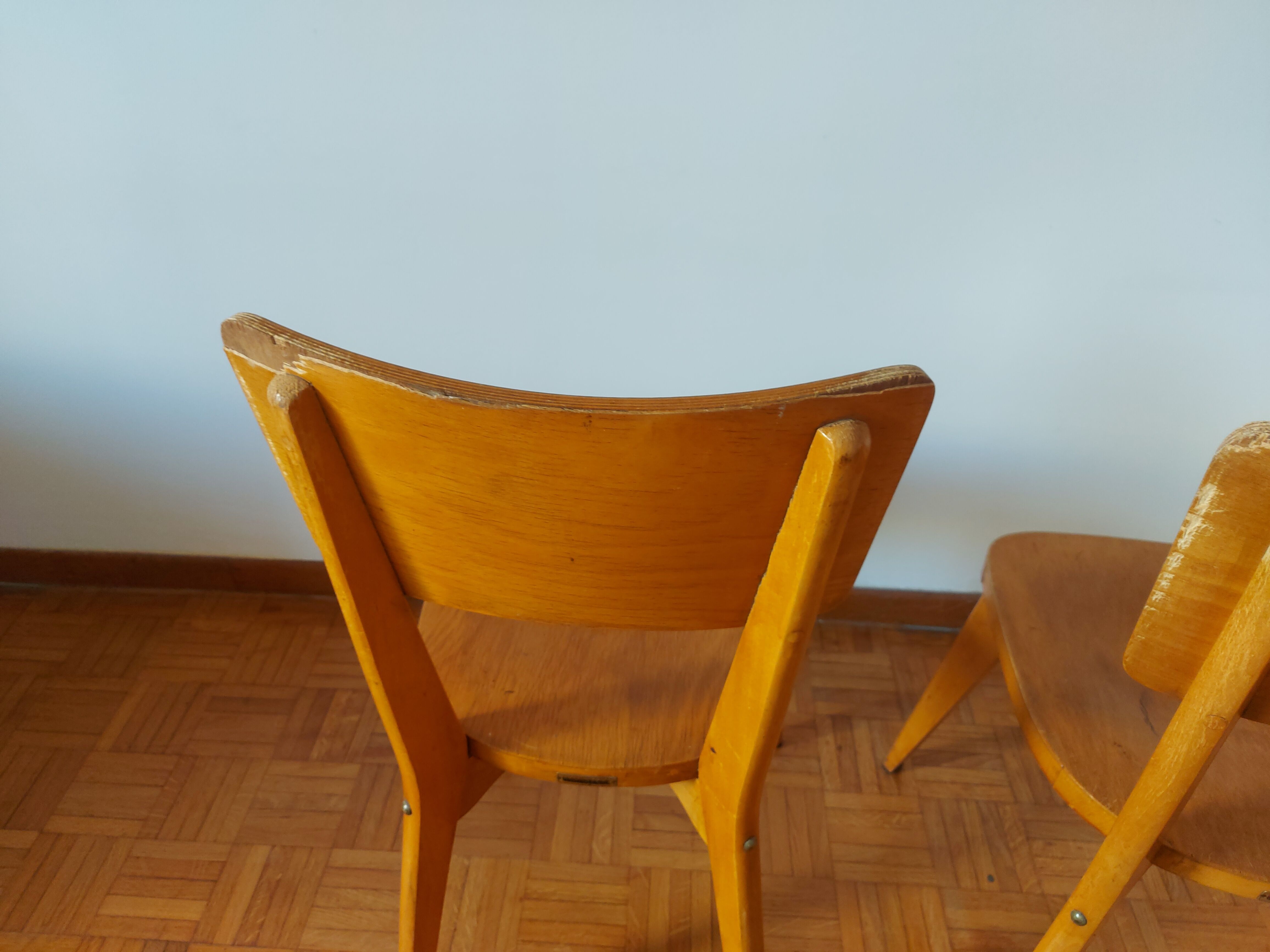 TWO ONE-PIECE VINTAGE WOODEN CHAIRS