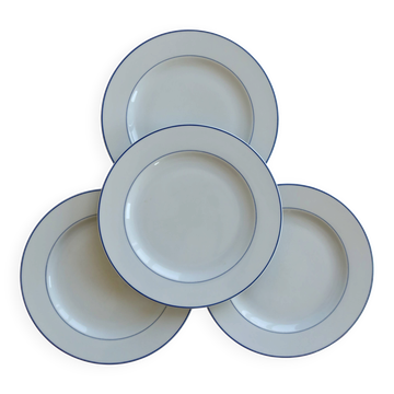 4 vintage porcelain dessert plates - Double blue borders - Bistro style