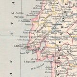 Old map of Portugal, late 19th century